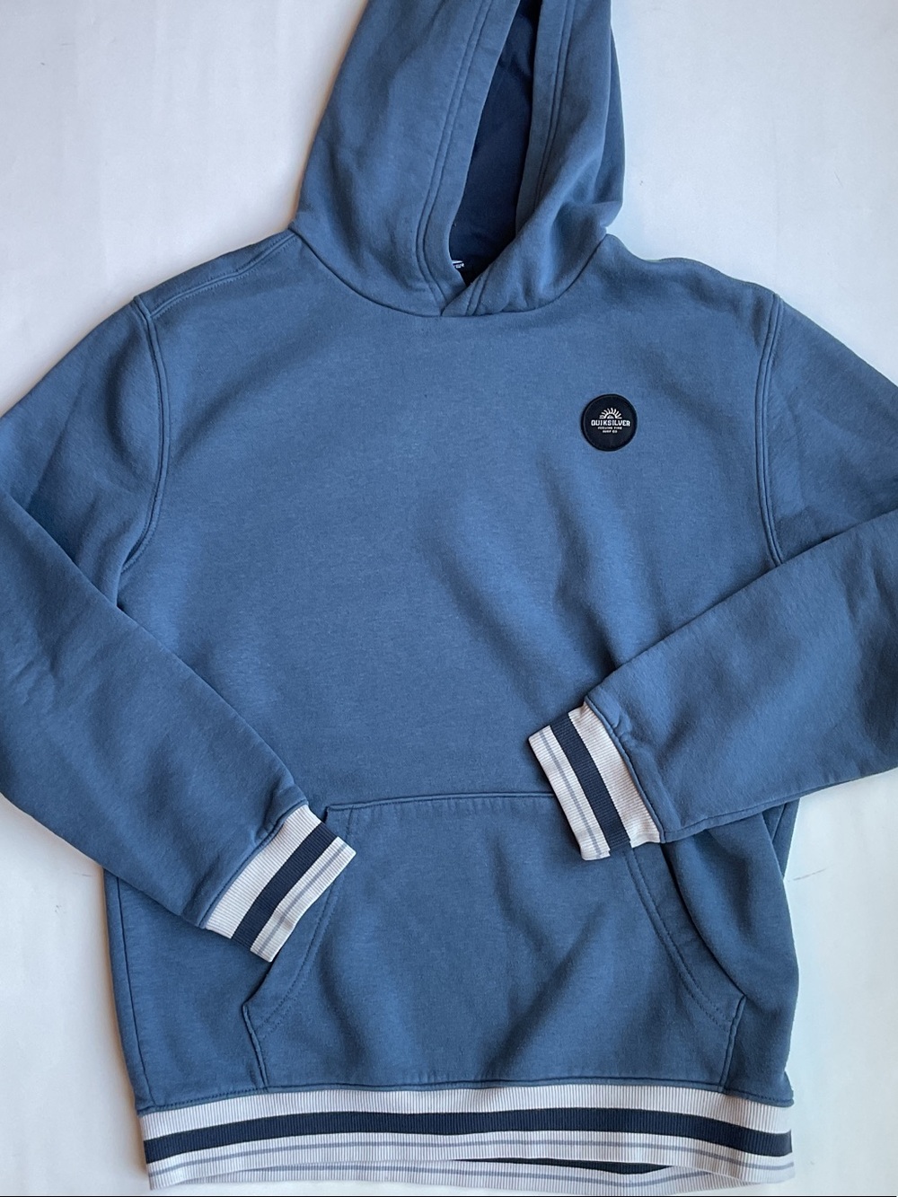 Quiksilver Slate Blue Pullover Hoodie with Stripe Trim